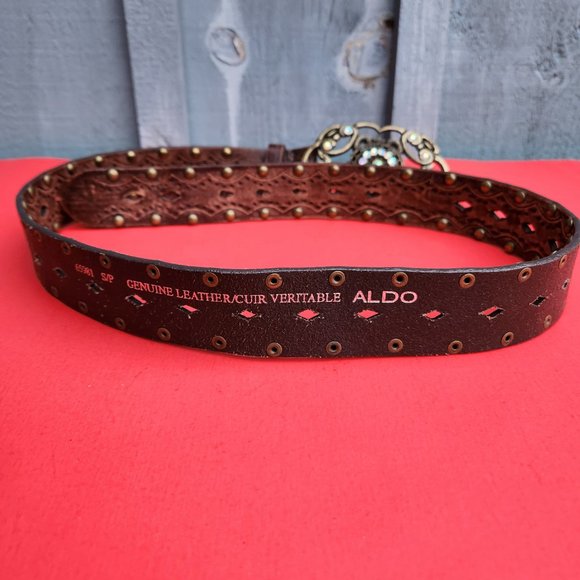 Aldo Genuine Leather Studded Belt With Beautiful Brass Buckle Size S - Picture 7 of 9